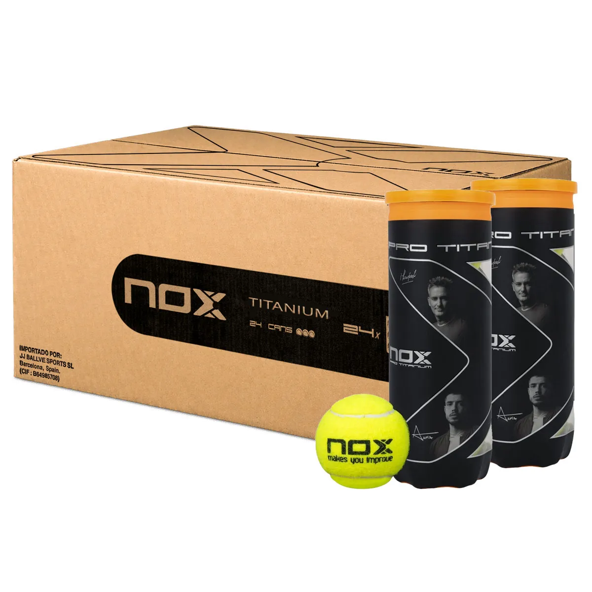 NOX Pro Titanium Padel Balls - 3 Ball Tube x 24